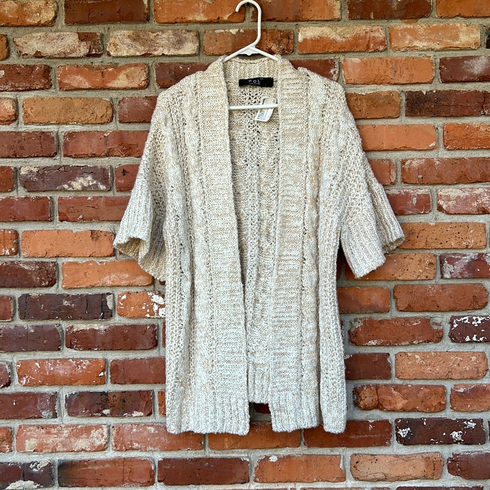 POL NWT Open Front Chunky Cable Knit Sweater Short Sleeves S